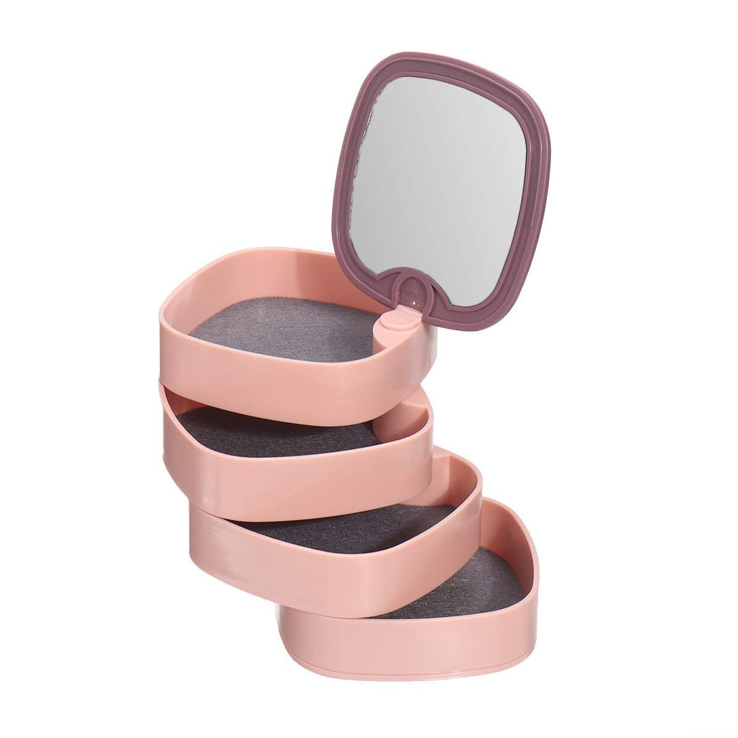 Rotating jewelry box with layers open, showing storage space Rotating jewelry box with layers open, showing storage space